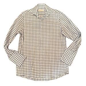 Michael Kors Men’s Dress Shirt 15.5 32/33 White Blue Check Cotton 756F
